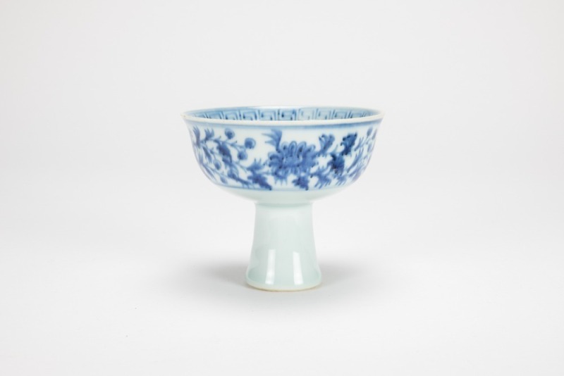 Qing-A Blue And White Floral Stem Cup