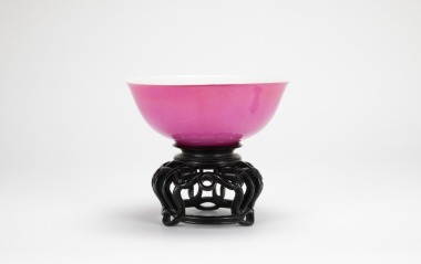Qing-A Pink-Enamelled Bowl. ( Wood Stand)