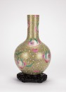 Qing-A Gloden Glazed Ground Famille-Rose ‘Nine Peaches’ Vase. - 2