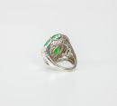 A Translucent Cabochon Jadeite Ring Mounted With 14K White Gold And Diamonds - 4