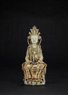 Song/Yuan-A Porcelain Guanyin With Celadon Glazed Seated Statues