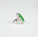 A Translucent Rhombus Cabochon Jadeite Ring Mounted With 18K White Gold And Diamonds - 2