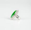 A Translucent Rhombus Cabochon Jadeite Ring Mounted With 18K White Gold And Diamonds - 3