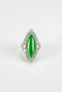 A Translucent Rhombus Cabochon Jadeite Ring Mounted With 18K White Gold And Diamonds - 6