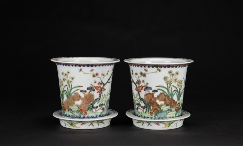 Republic-A Pair Of Famille-Glazed ‘Floral’ Flower Pots.