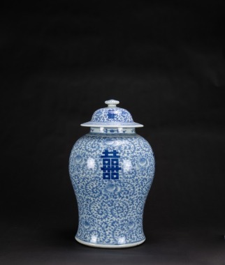 Late Qing-A Blue And White ‘ Double Happiness’ Ginger Jar And Cover