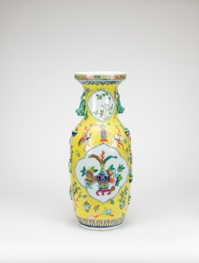 Late Qing/Republic-A Yellow Ground Famille-Glazed Insert Ornament Vase.