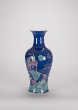 A Chinese Blue Ground Famille - Glazed ‘kirin’ Vase ( Late Qing)