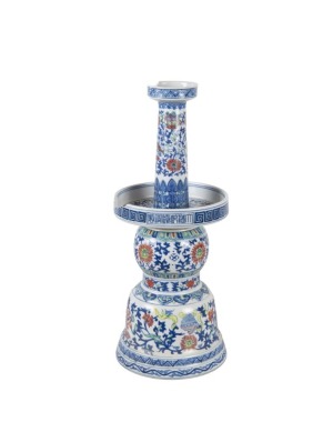 A Chinese Doucai Candlestick Holder.