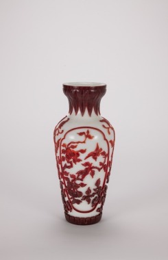 A Chinese Red Overlay White Glass ‘Magpie’ Vase,