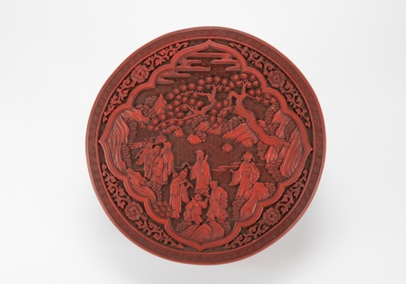 A Chinese Cinnabar Lacquer Carved ‘Eight Immortals’ Round Box And Cover. (Qing Dynasty)