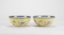 A Pair Of Painted Enamel Yellow - Ground ‘Five Dragons And Five Bats’ Bowls - 3