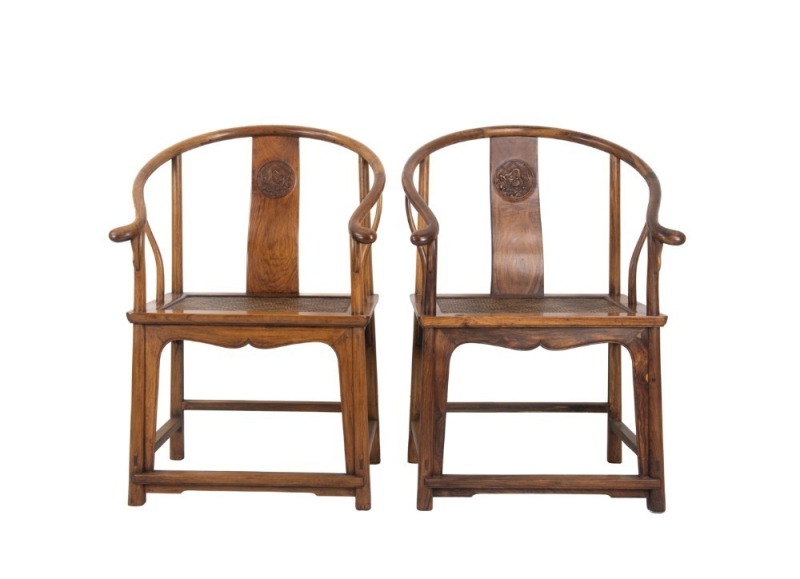 A Pair Of Chinese Huanghuali Horseshoe Back Arm Chairs (Qing Dynasty)