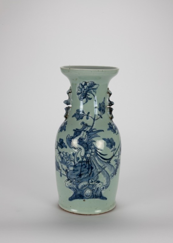 A Chinese Green Ground Blue ‘Phoenix’ Vase