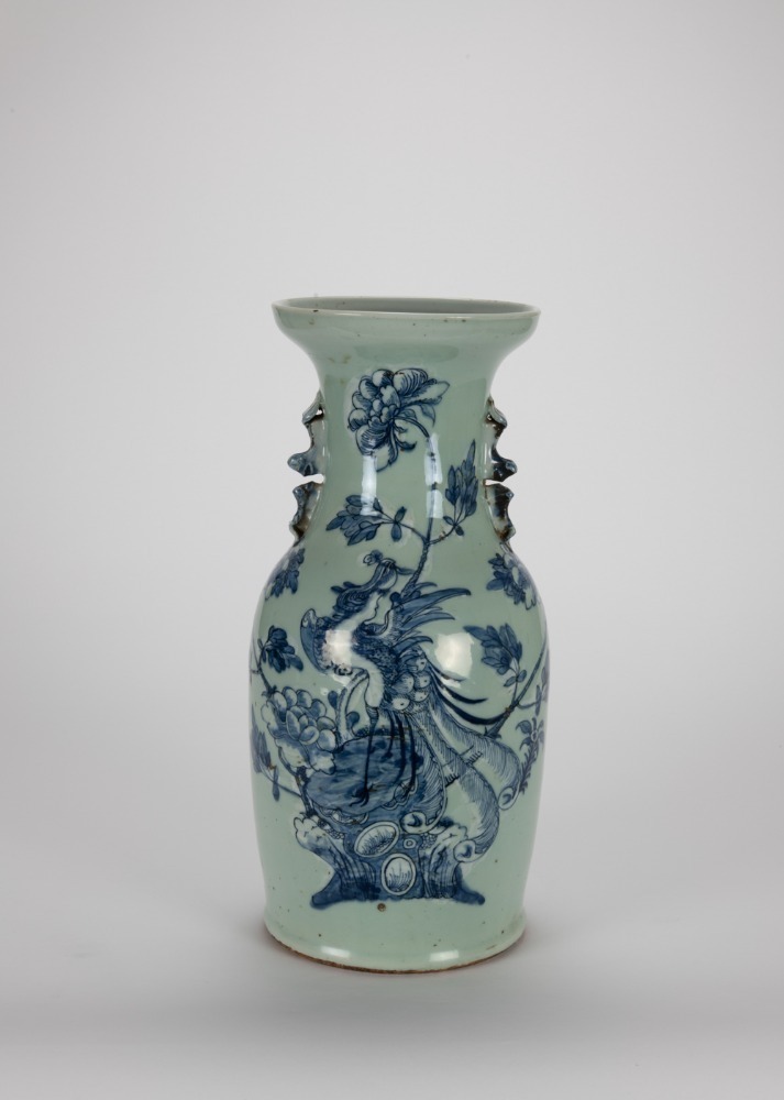 A Chinese Green Ground Blue 'Phoenix' Vase