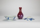 A Chinese Blue And White Porcelain Bowl With Cover And Flemmable Red Garlic Vase (Late Qing) - 9