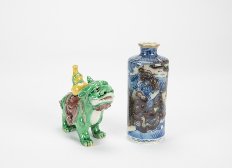 A Chinese Blue And White Underglaze Red Vase And San Cai Beast (2 Pcs) (Qing)