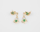 A Pair Of Emerald Mounted Diamond Earing. - 2