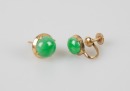 A Pair Of Emerald Mounted Diamond Earing. - 5