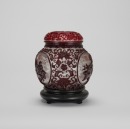 A Chinese Carved Red Glass Overlay Jar With Cover (Woodstand) - 4