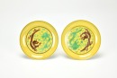 A Pair Of Chinese Yellow-Ground Aubergine And Green-Enamelled ‘Two Dragons’ Dishes.