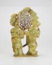 A Chinese Yellowish White Jade Carved Two Boy Holding Lotus Flower With ‘ Bat And Shou’ Statue - 4