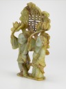 A Chinese Yellowish White Jade Carved Two Boy Holding Lotus Flower With ‘ Bat And Shou’ Statue - 6