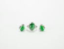 A Jadeite Mounted Diamond 18k White Gold Ring And A Pair Of Earring (Guaranty Natural Jadeite)