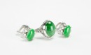 A Jadeite Mounted Diamond 18k White Gold Ring And A Pair Of Earring (Guaranty Natural Jadeite) - 3