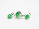 A Jadeite Mounted Diamond 18k White Gold Ring And A Pair Of Earring (Guaranty Natural Jadeite) - 5