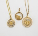 Three 24k Gold Nuggets Pendants With One 14k Gold Necklace - 3