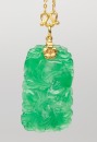 A 24k Gold Necklace with Green Carved Glass Pendant - 3