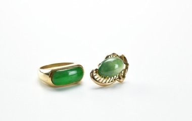 A Natural Green Jadeite Ring And Jadeite Single Earring