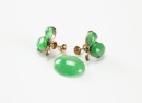 A Pair Of Natural Green Jadeite Earring And Jadeite Cachron - 2