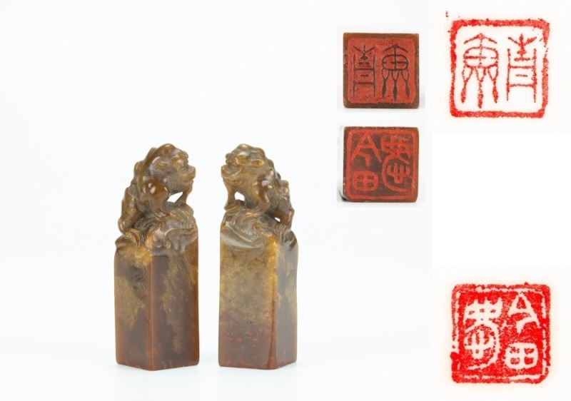 A Pair Of A Qingtianshi Carved Beast Seals