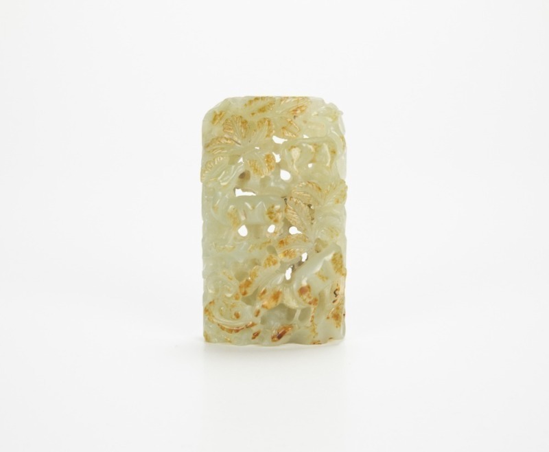 A Chinese Russet White Jade Carved Three Ram Plaque.