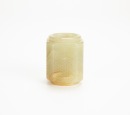 A Chinese White Jade Cong With Woodstand. - 7