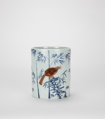 A Blue Enamel Glazed &lsquo;Bamboo, Magie&rsquo; Brushpot