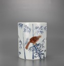 A Blue Enamel Glazed &lsquo;Bamboo, Magie&rsquo; Brushpot - 2