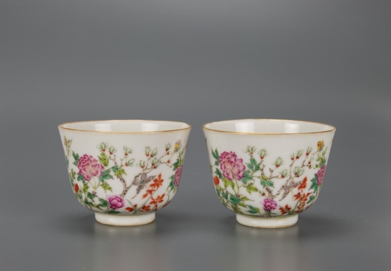 A Pair Of Famille-Glazed &lsquo;Flowers And Butterflies&rsquo; CuPcs.