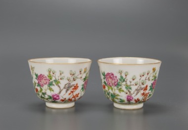 A Pair Of Famille-Glazed &lsquo;Flowers And Butterflies&rsquo; CuPcs.