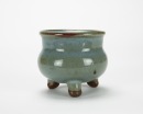 Yuan/ Ming-Jun Kiln Blue Three Purple Spot Glaze Tri-Pot Censer. - 5
