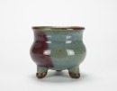 Yuan/ Ming-Jun Kiln Blue Three Purple Spot Glaze Tri-Pot Censer. - 6