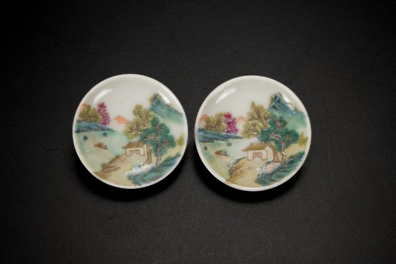 A Pair Of Chinese Famille-Glazed &lsquo;Landscape&rsquo; Dishes.