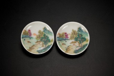 A Pair Of Chinese Famille-Glazed &lsquo;Landscape&rsquo; Dishes.