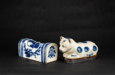 A Group Of Two Blue And White Porcelain Pillows.