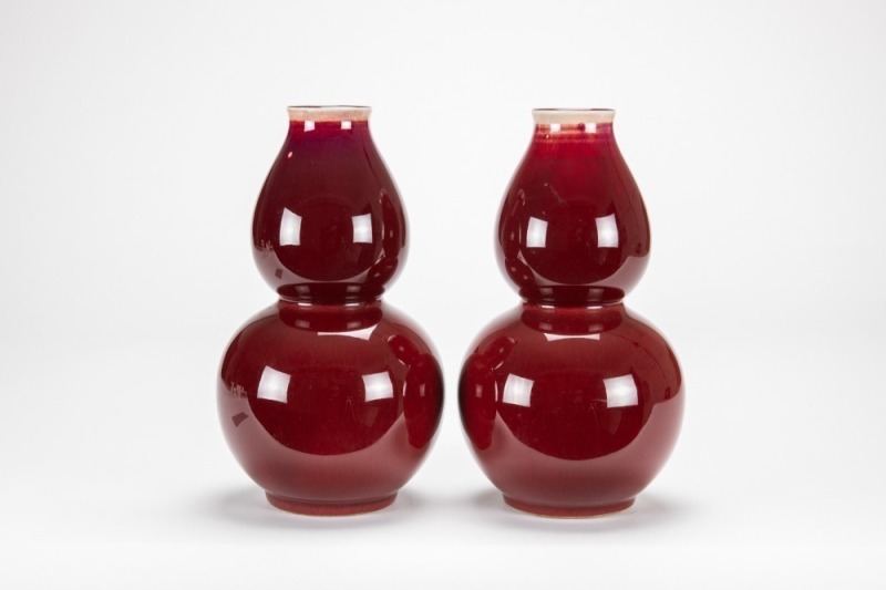 A Pair Of Chinese Sacrificial-Red Gourd Shape Vase.