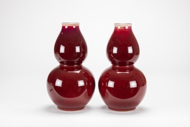 A Pair Of Chinese Sacrificial-Red Gourd Shape Vase.