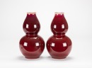 A Pair Of Chinese Sacrificial-Red Gourd Shape Vase. - 4