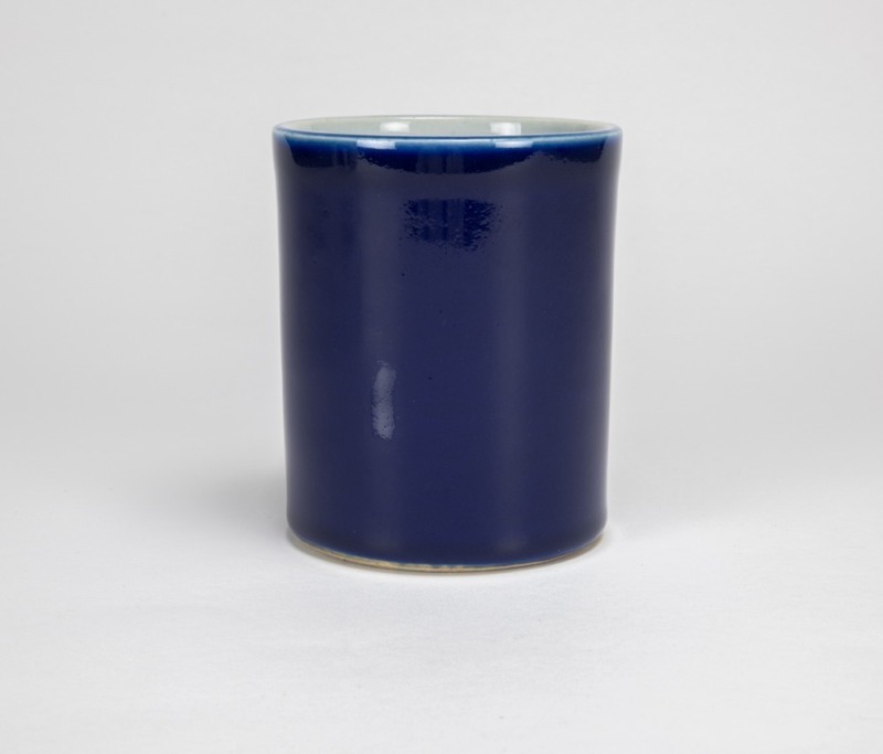 A Chinese Blue Glazed Porcelain Brush Pot.